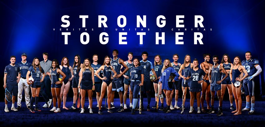 èƵapp's male and female athletes are standing together in a line with the heading "Stronger Together"
